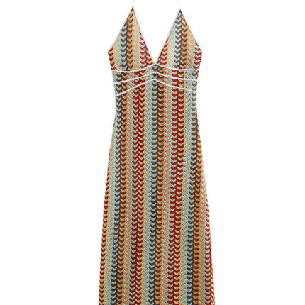 Onbely Robe de soirée longue à fines brides licou et dos nu pour bal de promo ou mariage-boho dress