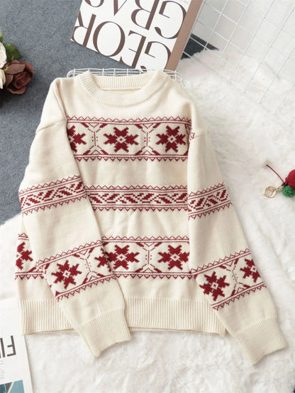 Pull de Noël à col rond motif flocon de neige
