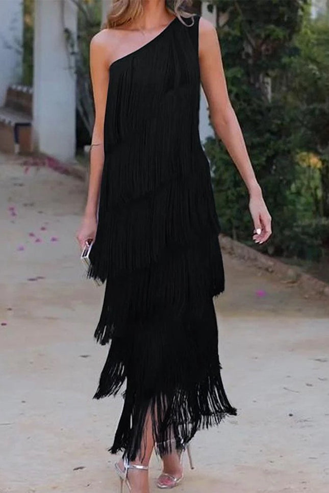 Onbely mi-longue robe unicolore une épaule col asymétrique mode élégant tous les jours bureau