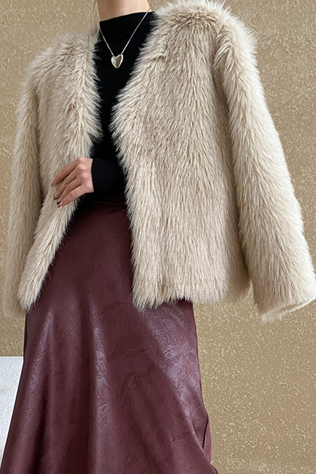 Onbely manteau en fausse fourrure courte pour femme mode