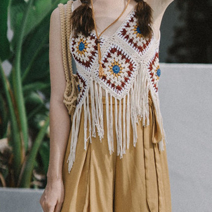 Onbely Débardeur Bohème en Crochet avec Franges Décoratives pour Vacances et Plage boho dress