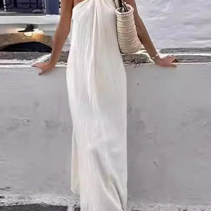 Onbely robe longue licou lâche décontracté vacances blanc