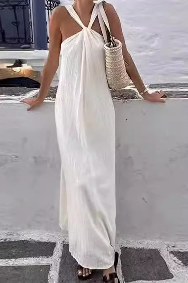 Onbely robe longue licou lâche décontracté vacances blanc