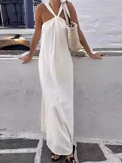 Onbely robe longue licou lâche décontracté vacances blanc