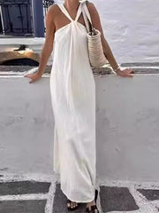 Onbely robe longue licou lâche décontracté vacances blanc
