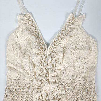 Onbely long bohemian dress with embroidery and pompoms short front and long back boho dress