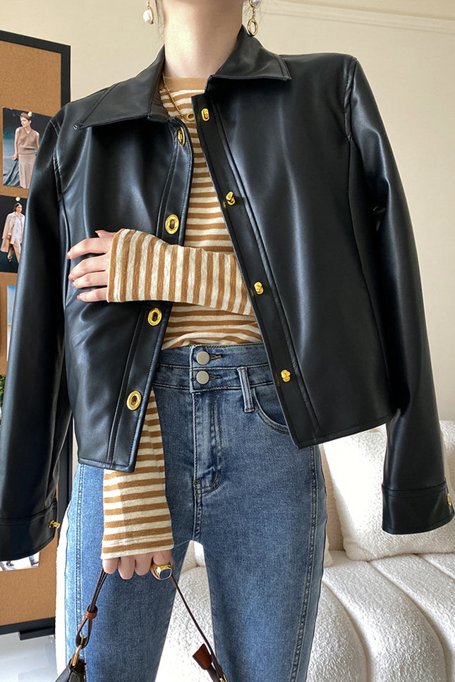 Onbely veste en cuir PU boutonnage femme mode noir