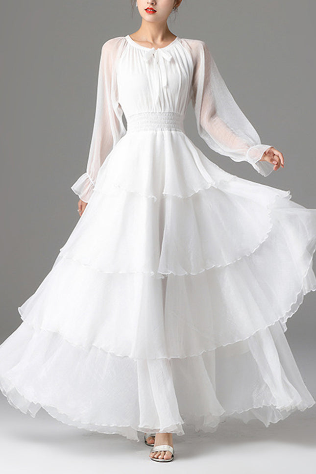 Onbely robe longue mousseline manches longues élégant