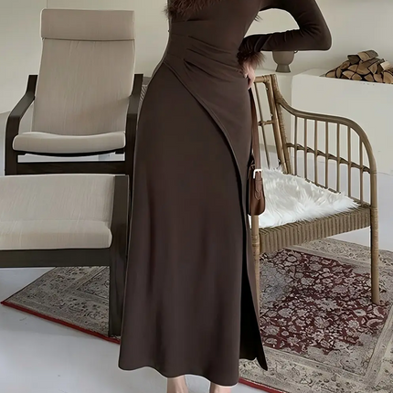 Onbely Robe slim élégante à col en V et manches longues