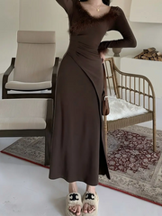 Onbely Elegant V-Neck Long Sleeve Slim Dress