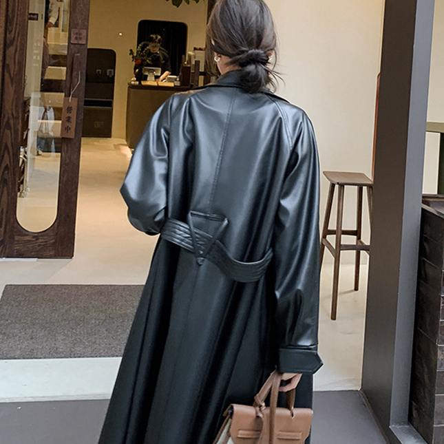 Onbely perfecto femme cuir longue doublé polaire avec ceinture