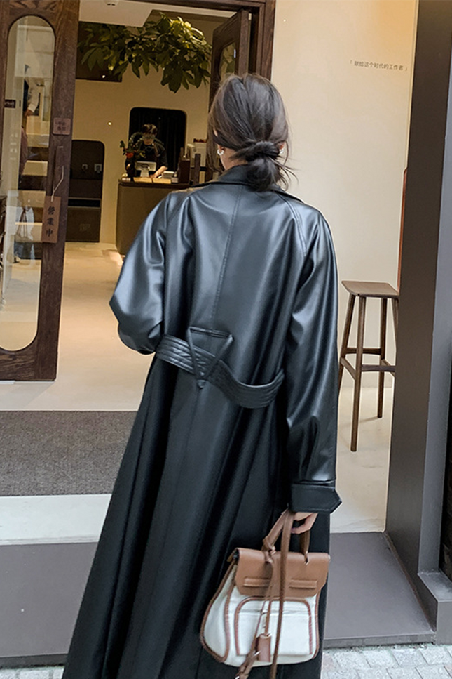 Onbely perfecto femme cuir longue doublé polaire avec ceinture