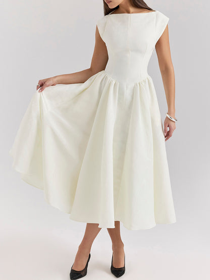Onbely robe longue trapèze dos nu cocktail élégant blanc