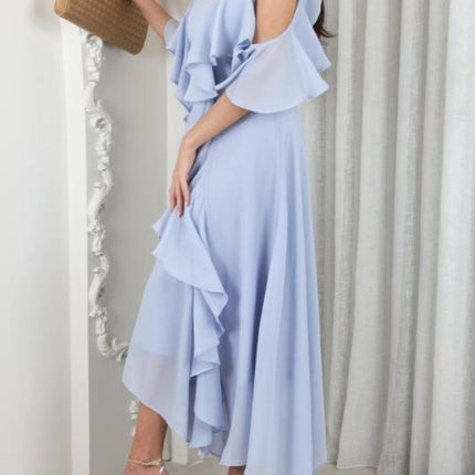 Onbely mi-longue robe irrégulière unicolore à fines brides col en V mode