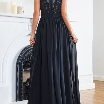 Onbely robe demoiselle d'honneur longue dentelle mousseline col rond élégant