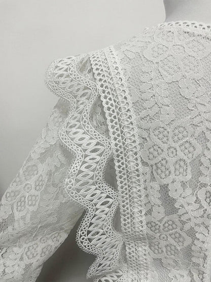 Onbely hauts broderie anglaise avec fermeture éclair col rond élégant femme