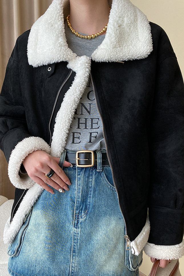 Onbely manteau aviateur suedine avec poches femme nior