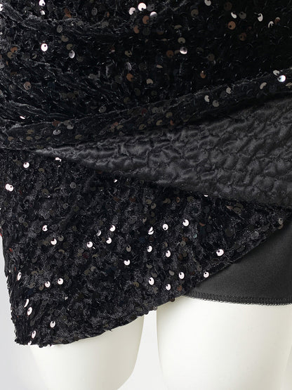 Onbely robe courte moulante velours brillante paillette Col en V cocktail