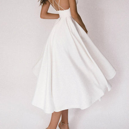 Onbely mi-longue robe trapèze à fines brides élégant de cocktail