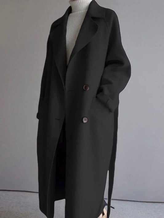 Onbely manteau longue double boutonnage avec poches ceinture femme élégant