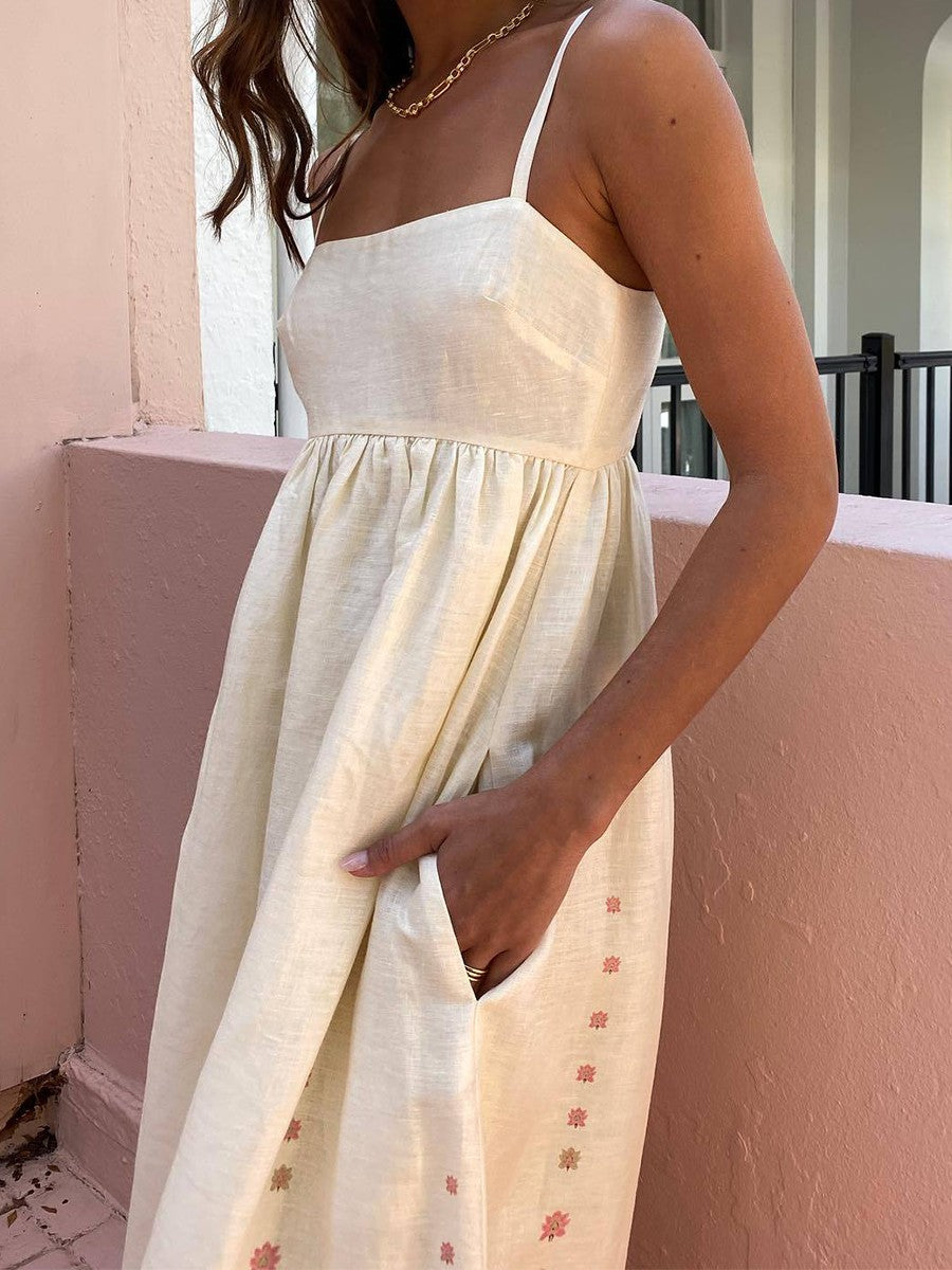 Onbely robe longue lâche fleurie à fines brides vacances