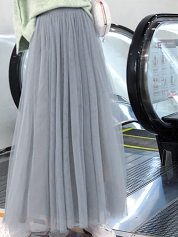 Onbely jupe longue tulle gris taille élastique pour femme