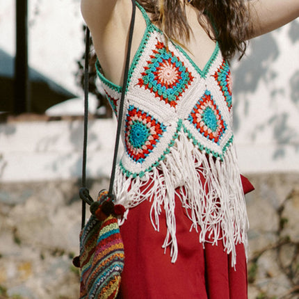 Onbely Débardeur Bohème en Crochet avec Franges Décoratives pour Vacances et Plage boho dress