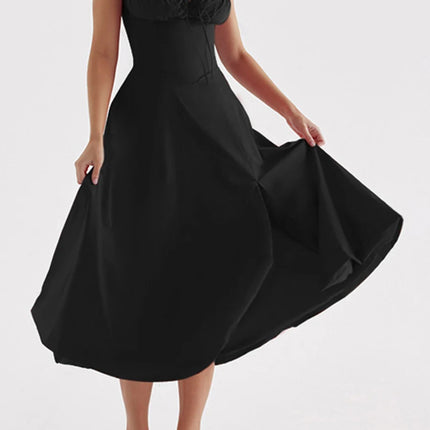 Onbely mi-longue robe unicolore fendu le côté à fines brides mode bal de promo