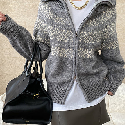 Onbely pull jacquard fermeture éclair pour femme vintage noël