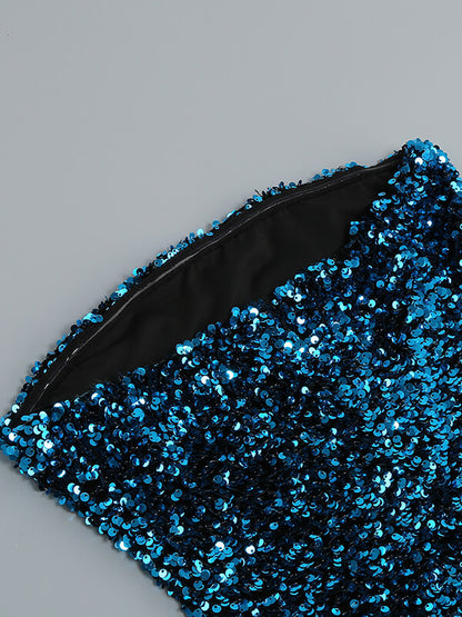 Onbely mini-robe mode brillante paillette plumes bleu - onbely