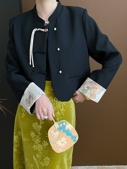 Onbely veste élégante à boutons chinois avec poches et col montant