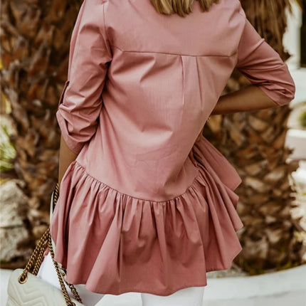 Onbely blouse à volantée boutonnage col chemise manches au coude femme élégant