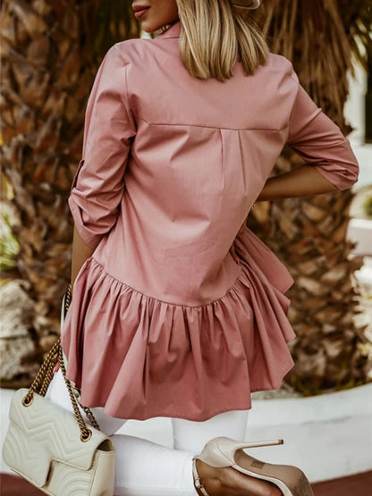 Onbely blouse à volantée boutonnage col chemise manches au coude femme élégant