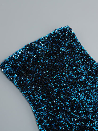 Onbely mini-robe mode brillante paillette plumes bleu - onbely