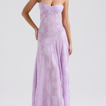 Onbely robe de soirée longue élégante à fines brides en jacquard pour un mariage femme cérémonie