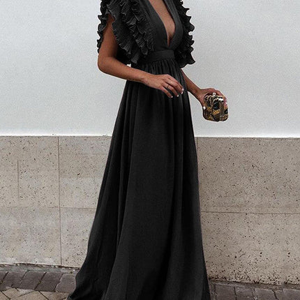 Onbely Robe de soirée longue et maxi à volants décolleté plongeant pour un mariage