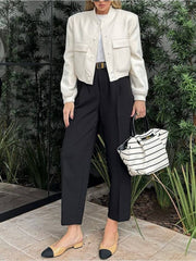 Onbely veste femme élégant décontracté mode casual boutonnage col montant manches longues