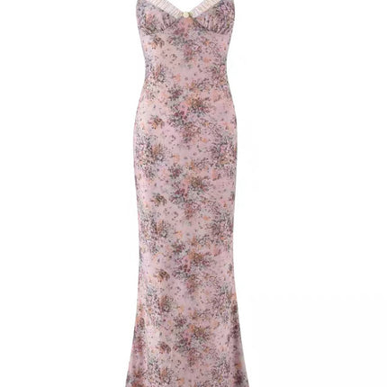 Onbely Robe de soirée maxi longue moulante imprimée à fleurs roses pour bal de promo un mariage boho dress