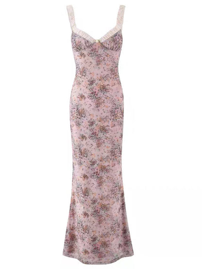 Onbely Robe de soirée maxi longue moulante imprimée à fleurs roses pour bal de promo un mariage