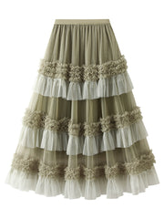 Onbely Women's Long Tulle Layered Ruffle Skirt