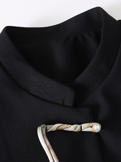 Onbely veste élégante à boutons chinois avec poches et col montant