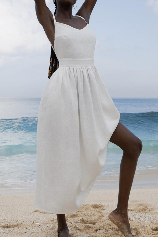 Onbely mi-longue Robe à fines brides Dos Nu décontracté de Plage