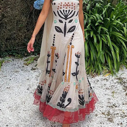 Onbely robe longue ethnique à fines brides avec volants pour bal de promo et plage boho dress