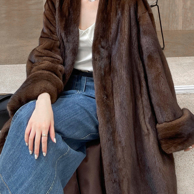 Onbely manteau en fausse fourrure longue femme marron