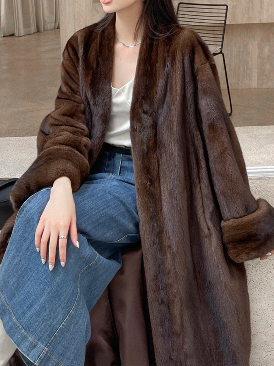 Onbely manteau en fausse fourrure longue femme marron