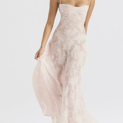 Onbely robe de soirée longue élégante à fines brides en jacquard pour un mariage femme cérémonie