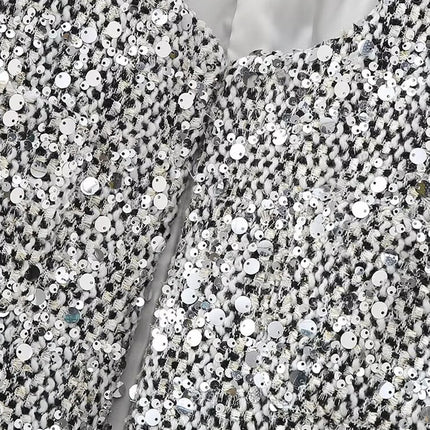 Onbely veste en tweed brillante paillette col rond femme Argent