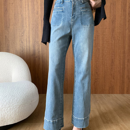 Onbely Jeans Flare Évasé avec Poches et Fermeture Éclair pour Femme Style Mode