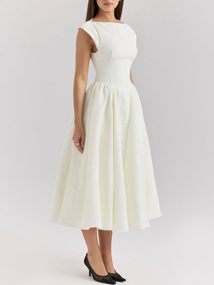 Onbely robe longue trapèze dos nu cocktail élégant blanc