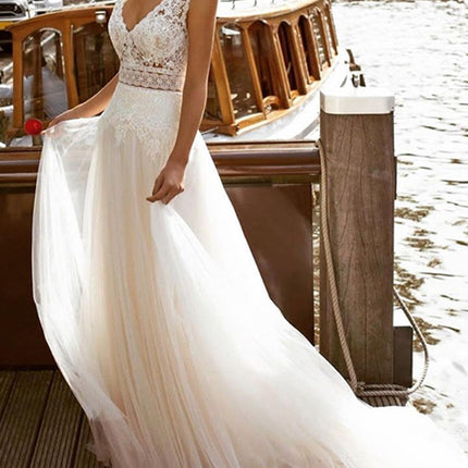 Onbely robe maxi longue de mariée princesse Col en V bohème boho dress